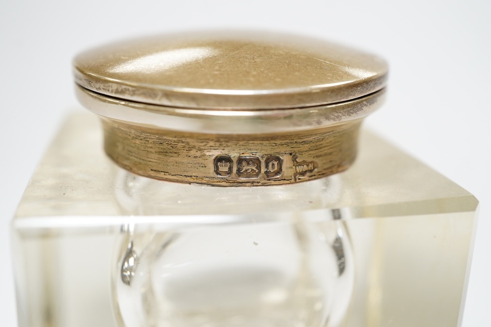 A group of assorted small silverware including inkwell, owl bookmark, scent flask, pepperette, thimble etc. Condition - poor to fair